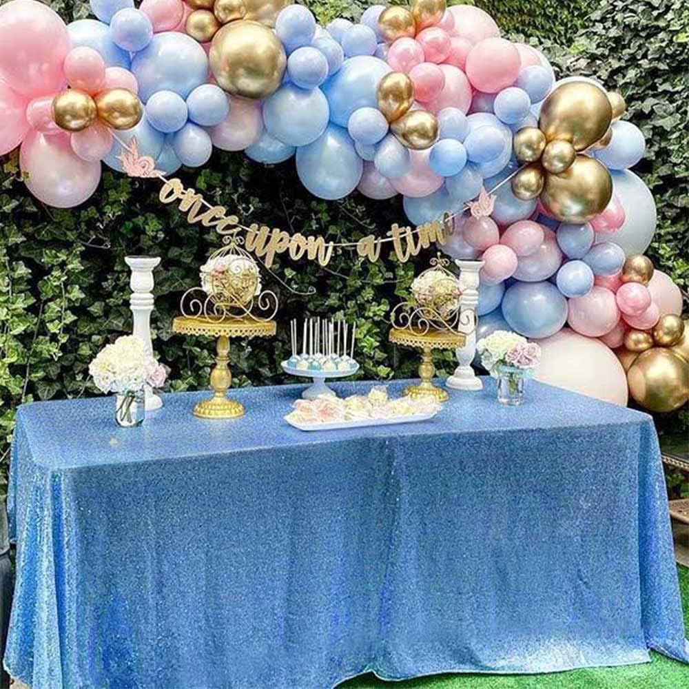 Baby Blue Sequin Tablecloth for Weddings and Parties 90x132 in