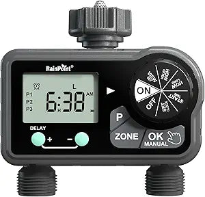 RAINPOINT Sprinkler Timer 2 Zone for Efficient Lawn Watering