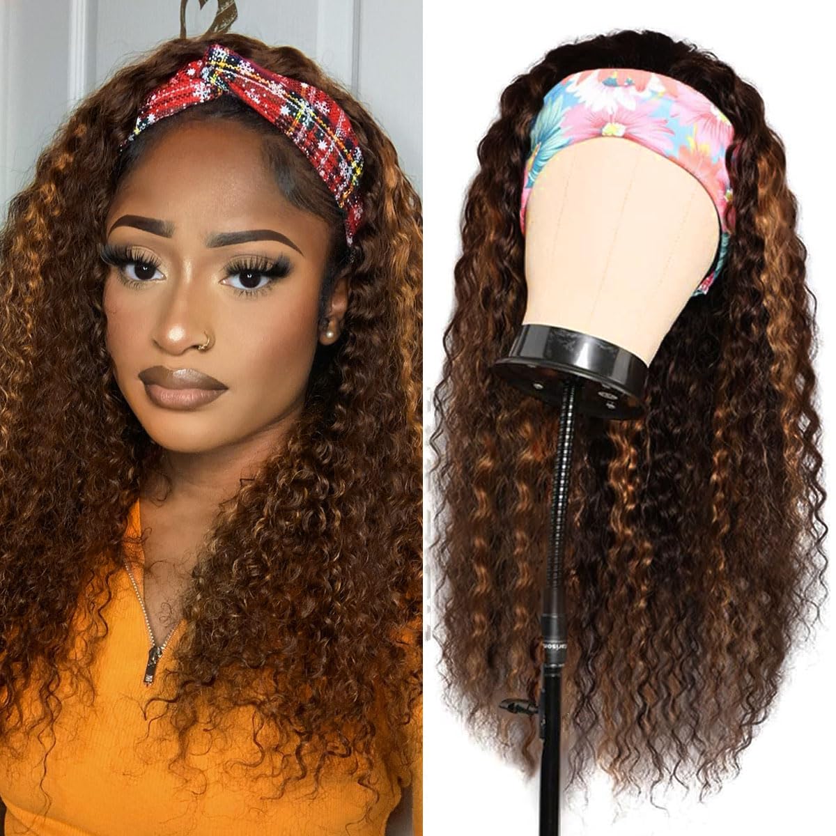 Ombre Deep Wave Headband Wig for Black Women - 18 Inch Style