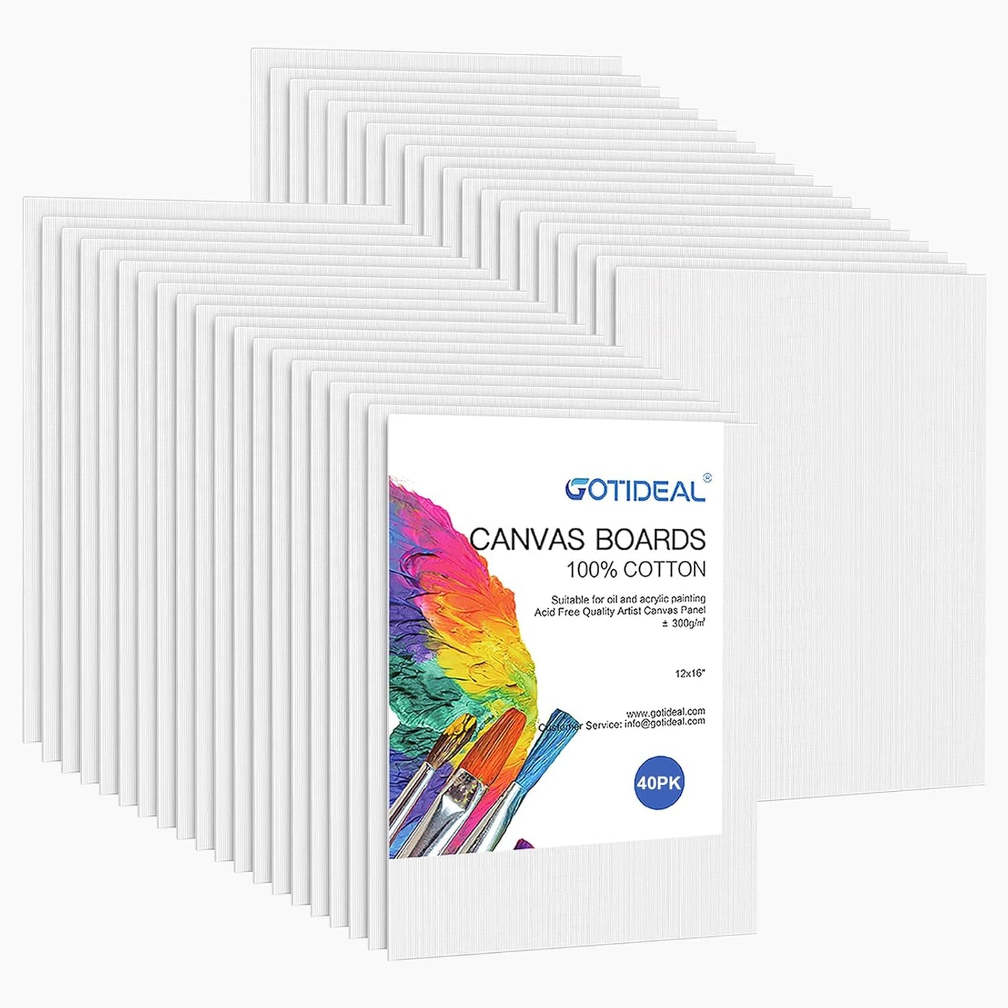 Gotideal Canvas Boards for Painting - 40pcs 12x16 Primed Canvas