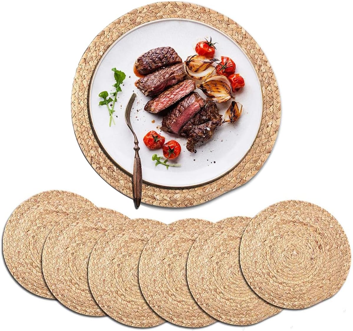 Non-Slip Natural Water Hyacinth Placemats Set by DAJAMAI
