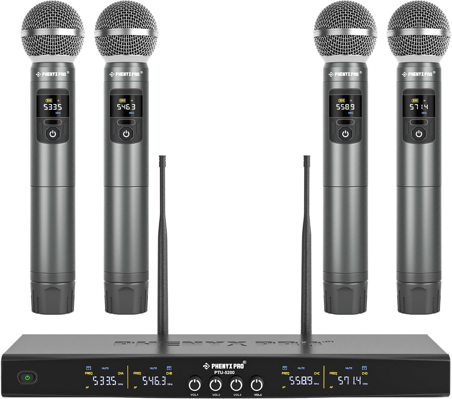 Phenyx Pro Wireless Microphone System with 4 Cordless Mics