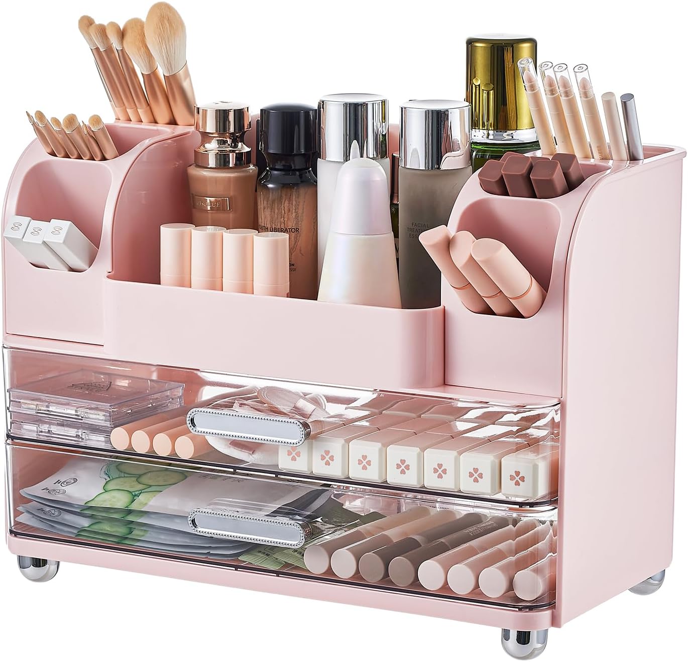 Makeup Organizer for Vanity with 2 Large Drawers and Brush Holders