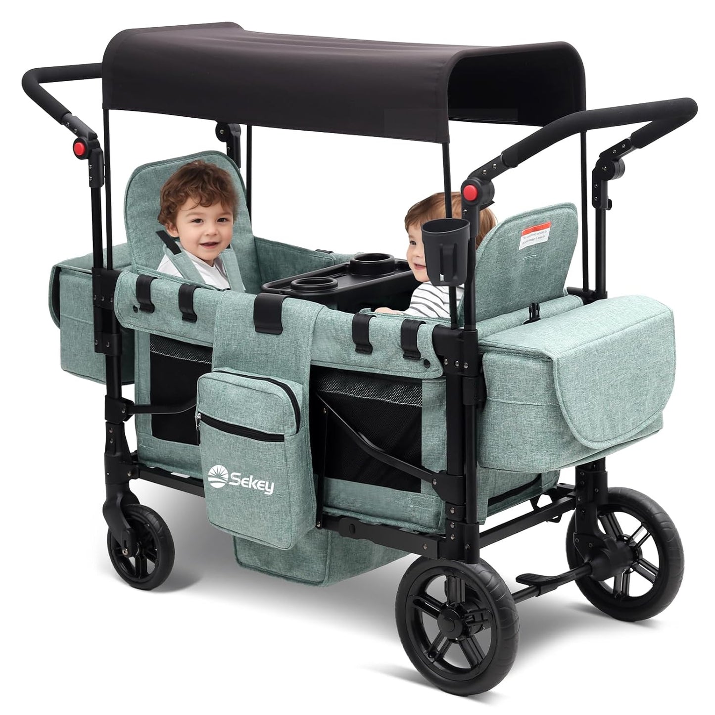 Luxury 4-in-1 Stroller Wagon for 2 Kids by Sekey - Green