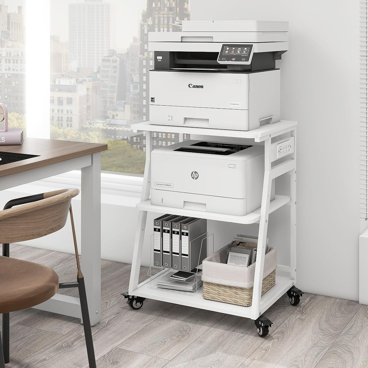 Large Printer Stand with Charging Station for Home Office Use
