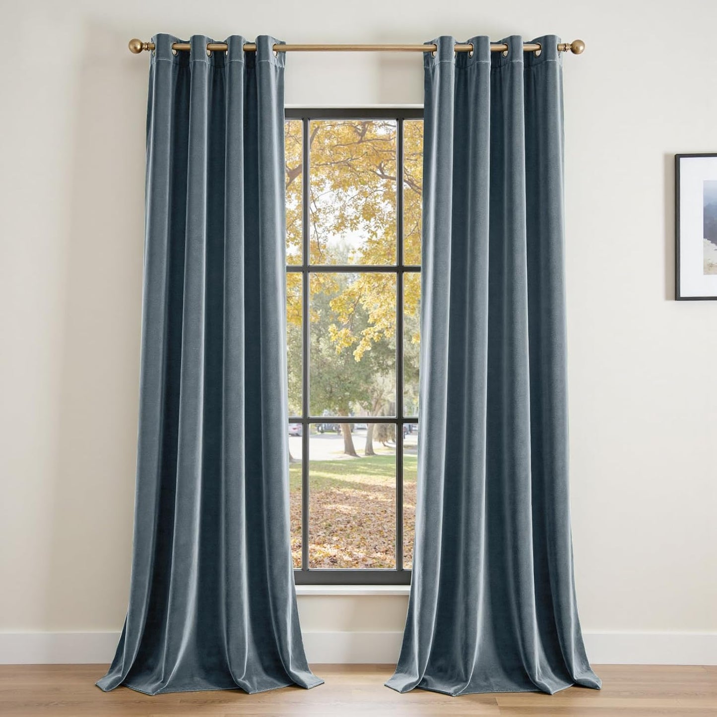 Lazzzy Blackout Velvet Blue Thermal Insulated Curtains 108 in