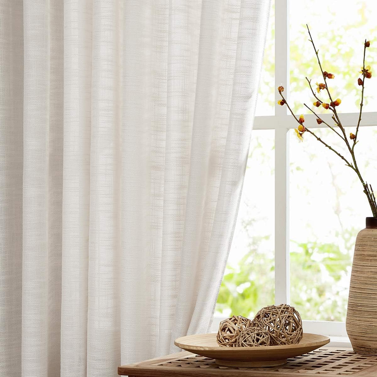 FMFUNCTEX Linen Semi Sheer Curtains 108 Inches for Your Home