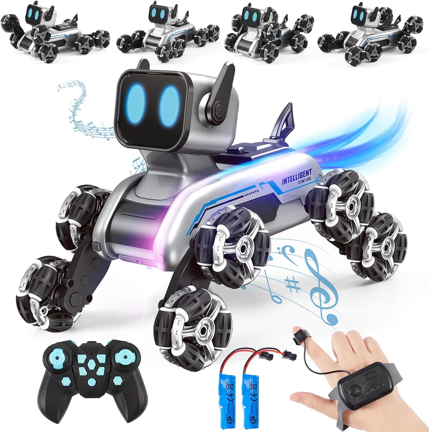 Gestures- 8WD Robot Dog Car Toy w/ Music/Light, Kids Birthday Gift!