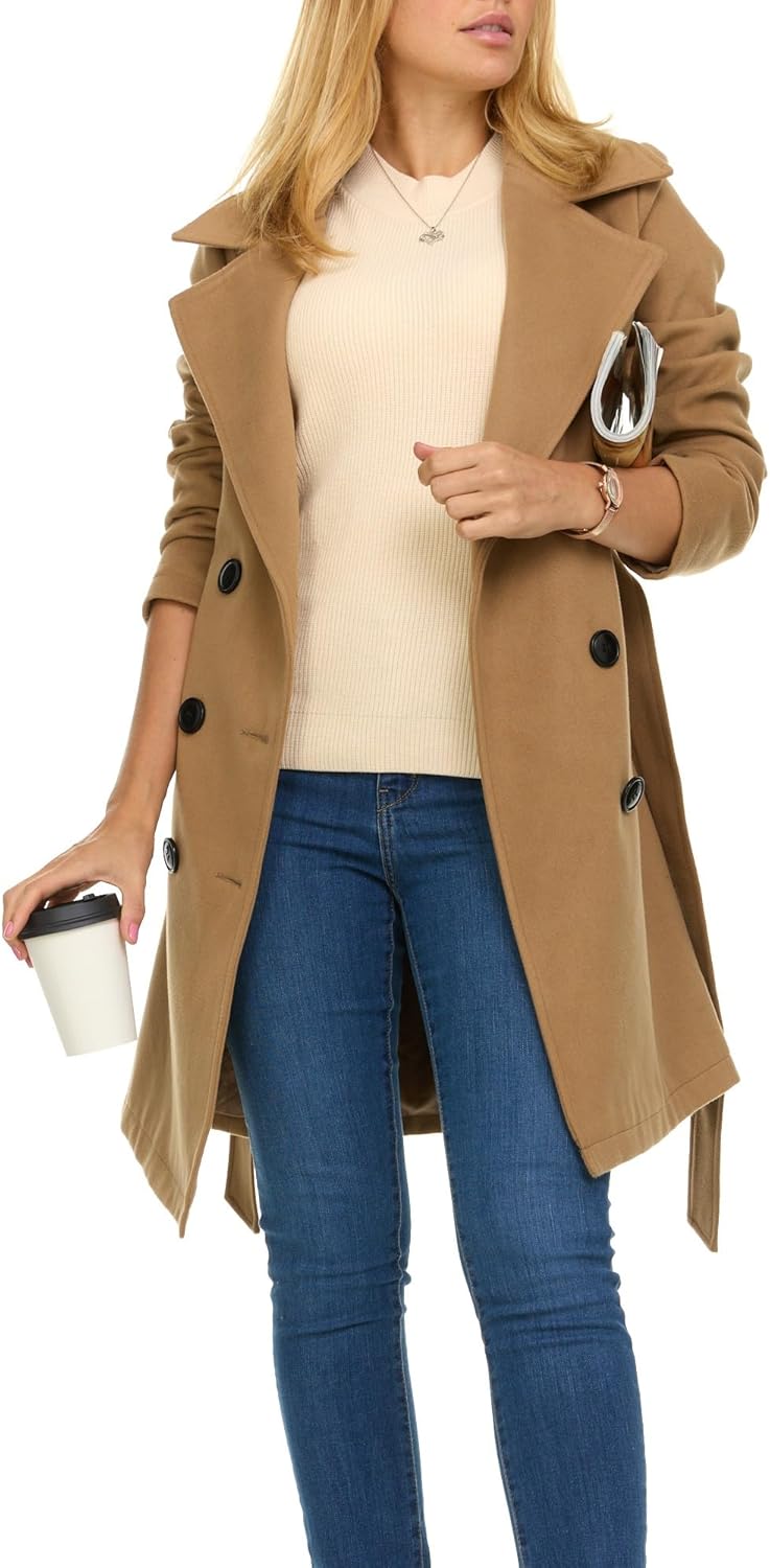 Steve Madden Women's Double-Breasted Faux Wool Trench Coat