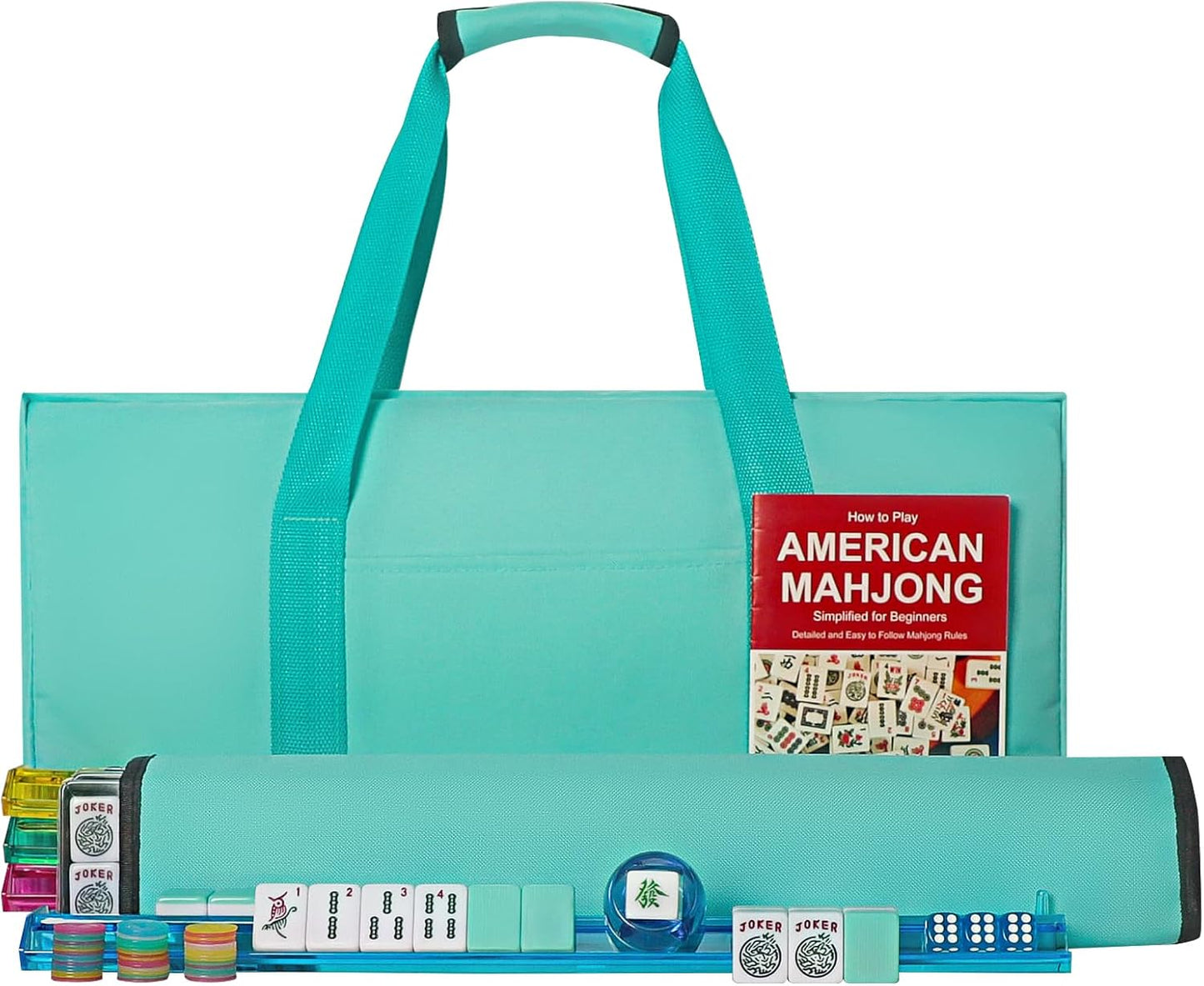 American Mahjong Game Set with Light Green Tiles and Accessories