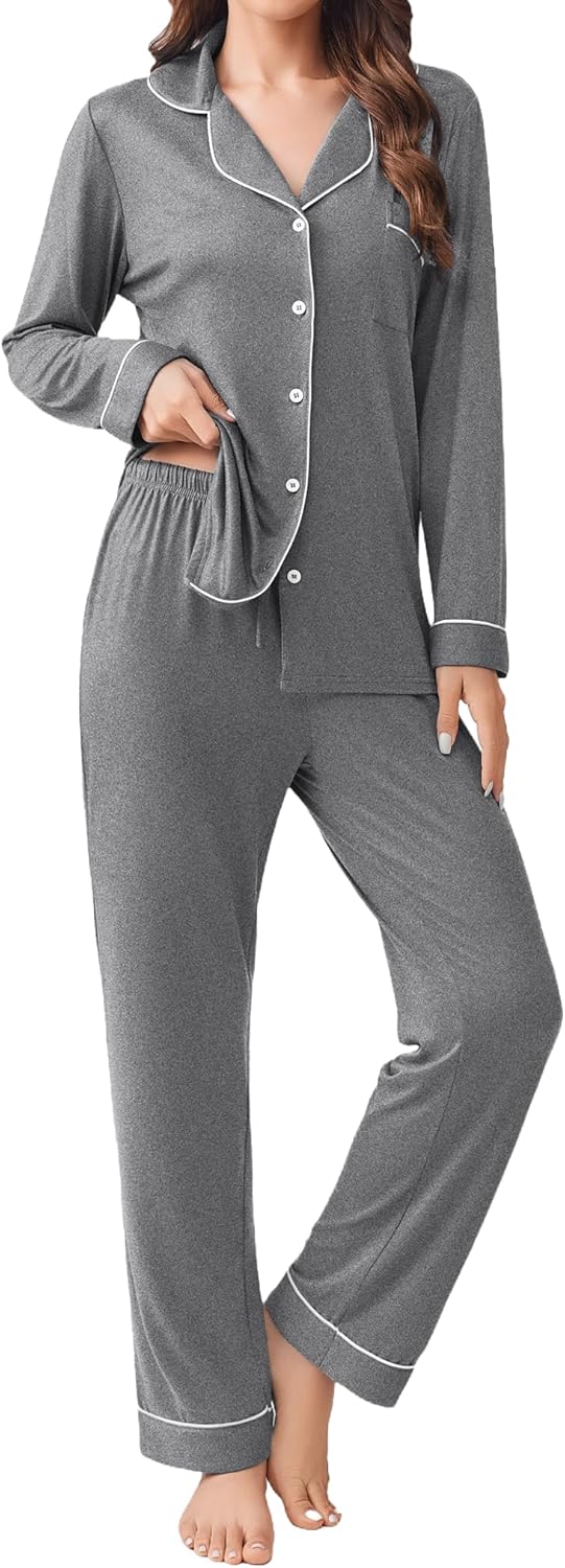 Ekouaer Womens Pajamas Set Soft Long Sleeve Top and Pants