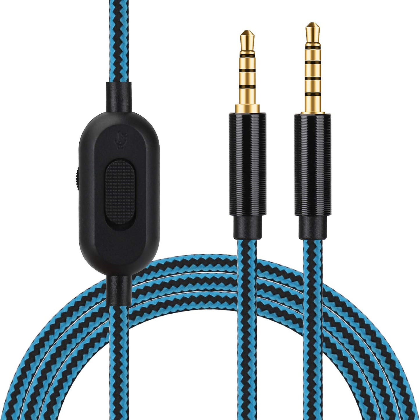 Feipu Audio Cord: Volume Control, Mute Function, 2m/6.5ft Nylon Braided Cable (Blue)