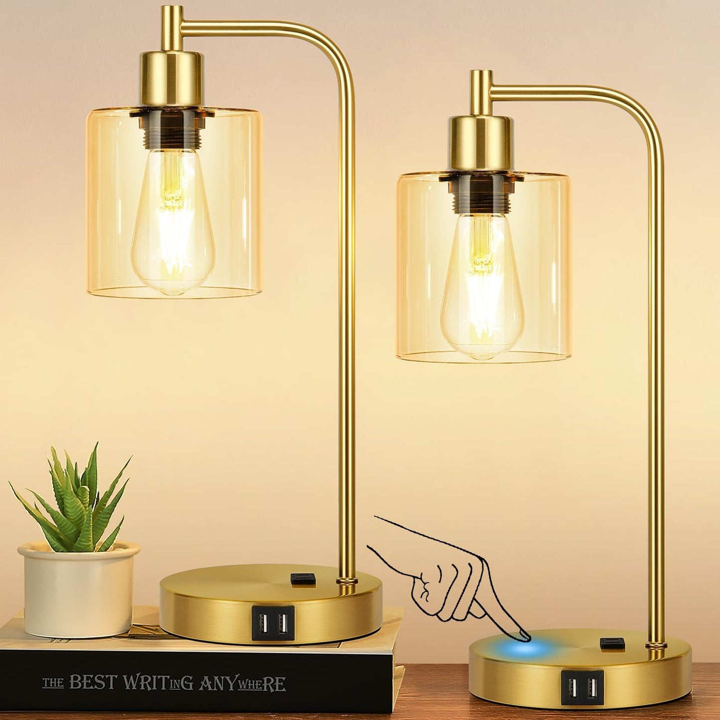 Industrial Touch Control Table Lamps with USB Ports & AC Outlet