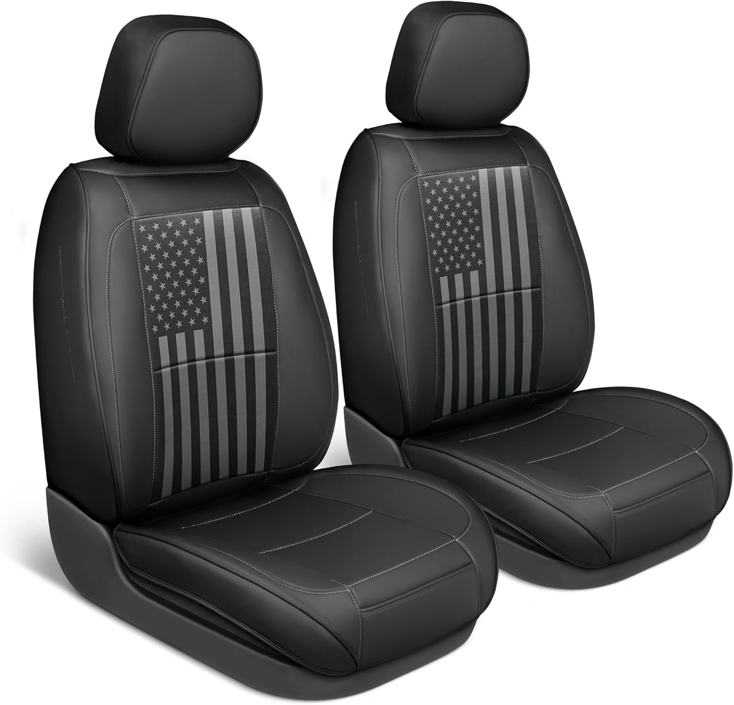 Flag Car Seat Covers - Premium Faux Leather Black & Gray Design