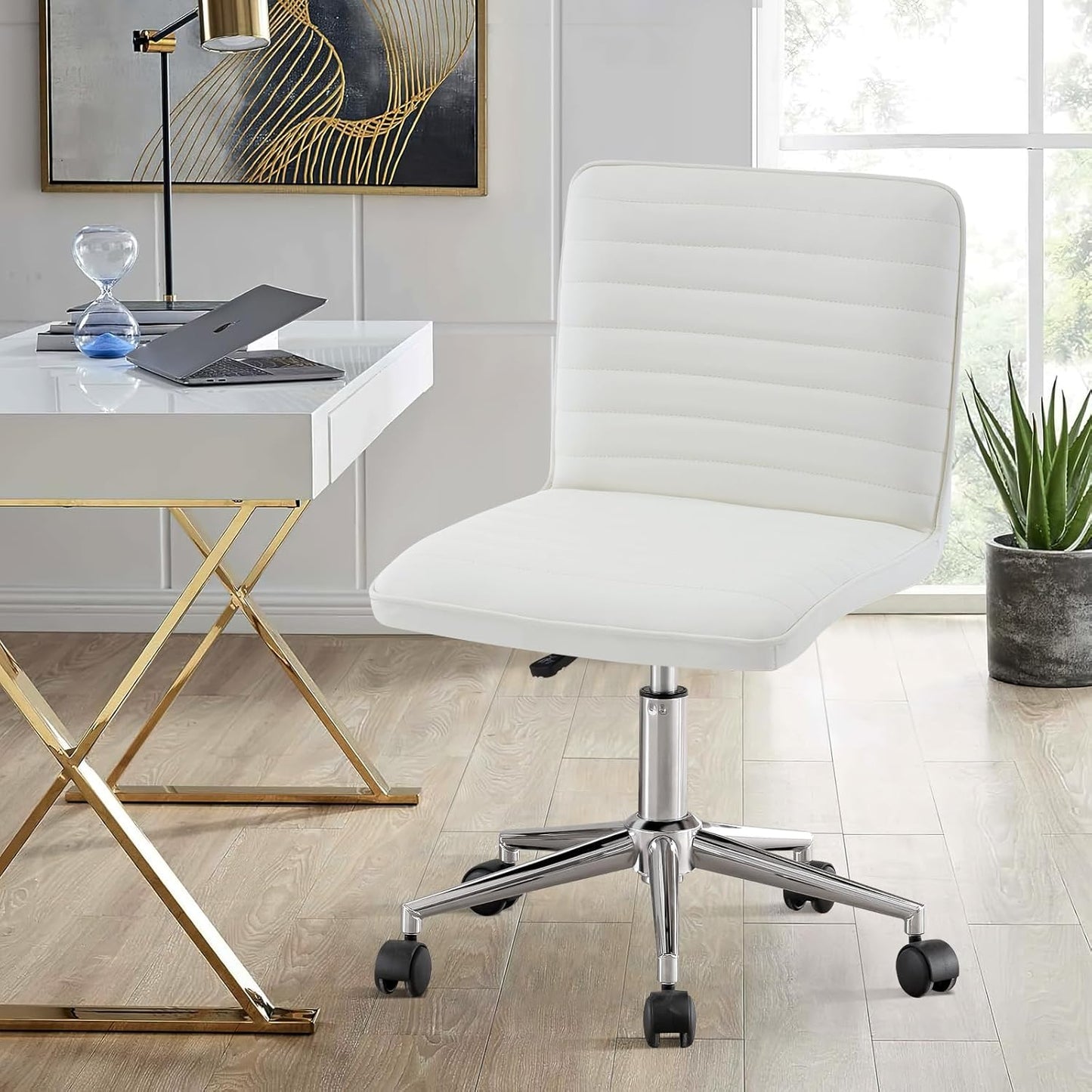 Swivel Home Office Chair, Ivory White, Comfy Height Adjustable