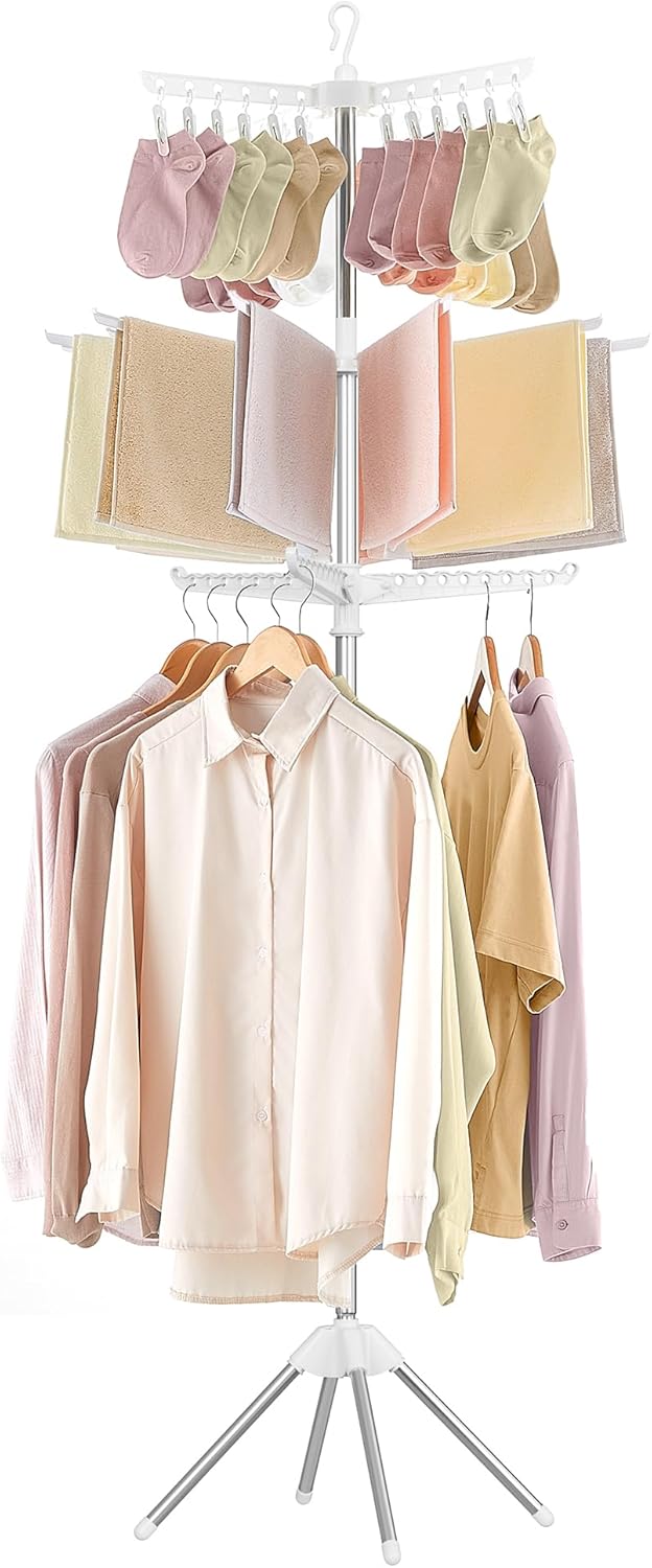SONGMICS 3-Tier Clothes Drying Rack with 360 Rotatable Arms