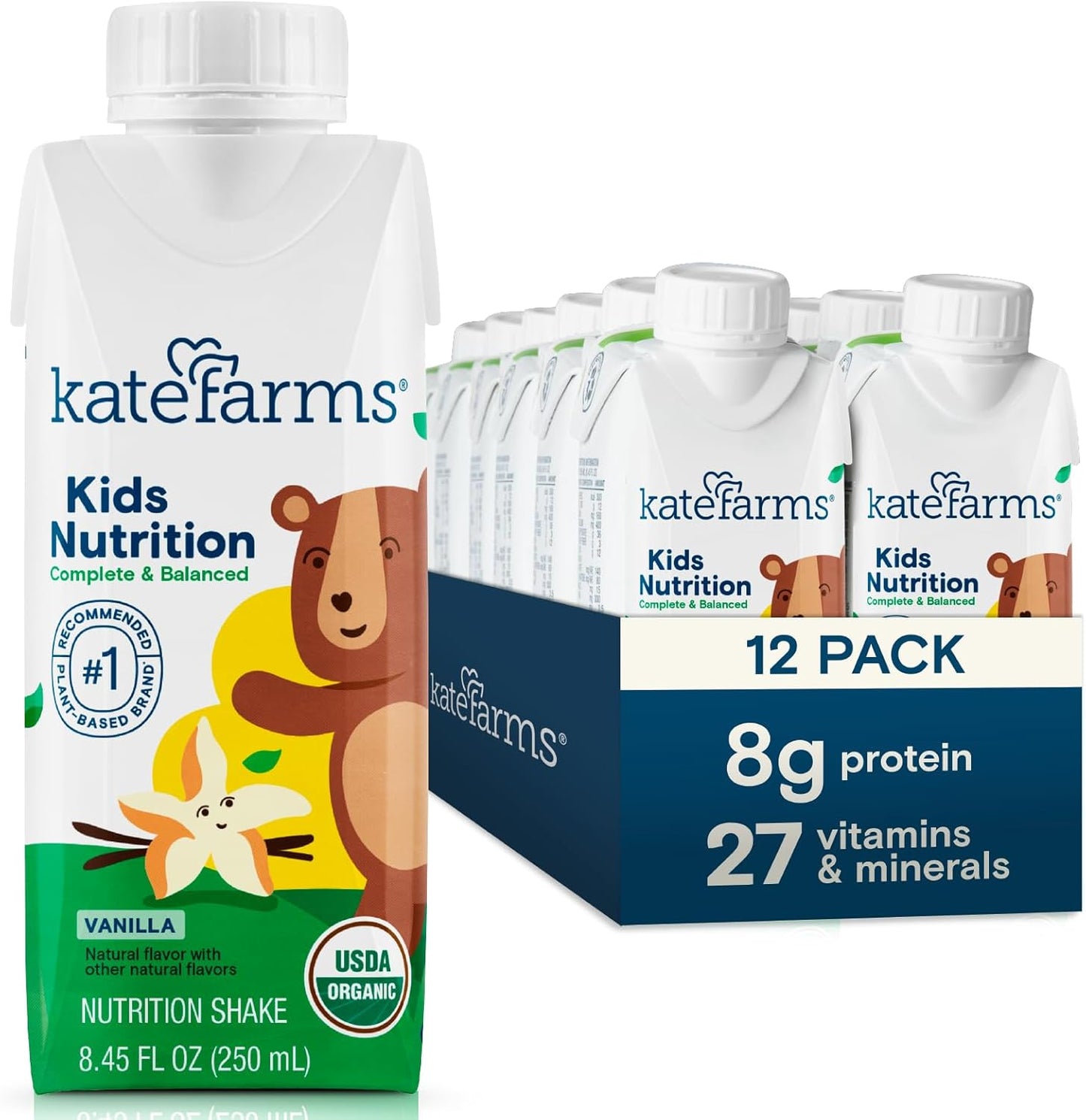 KATE FARMS Organic Kids Nutrition Vanilla Shake for Growing Kids