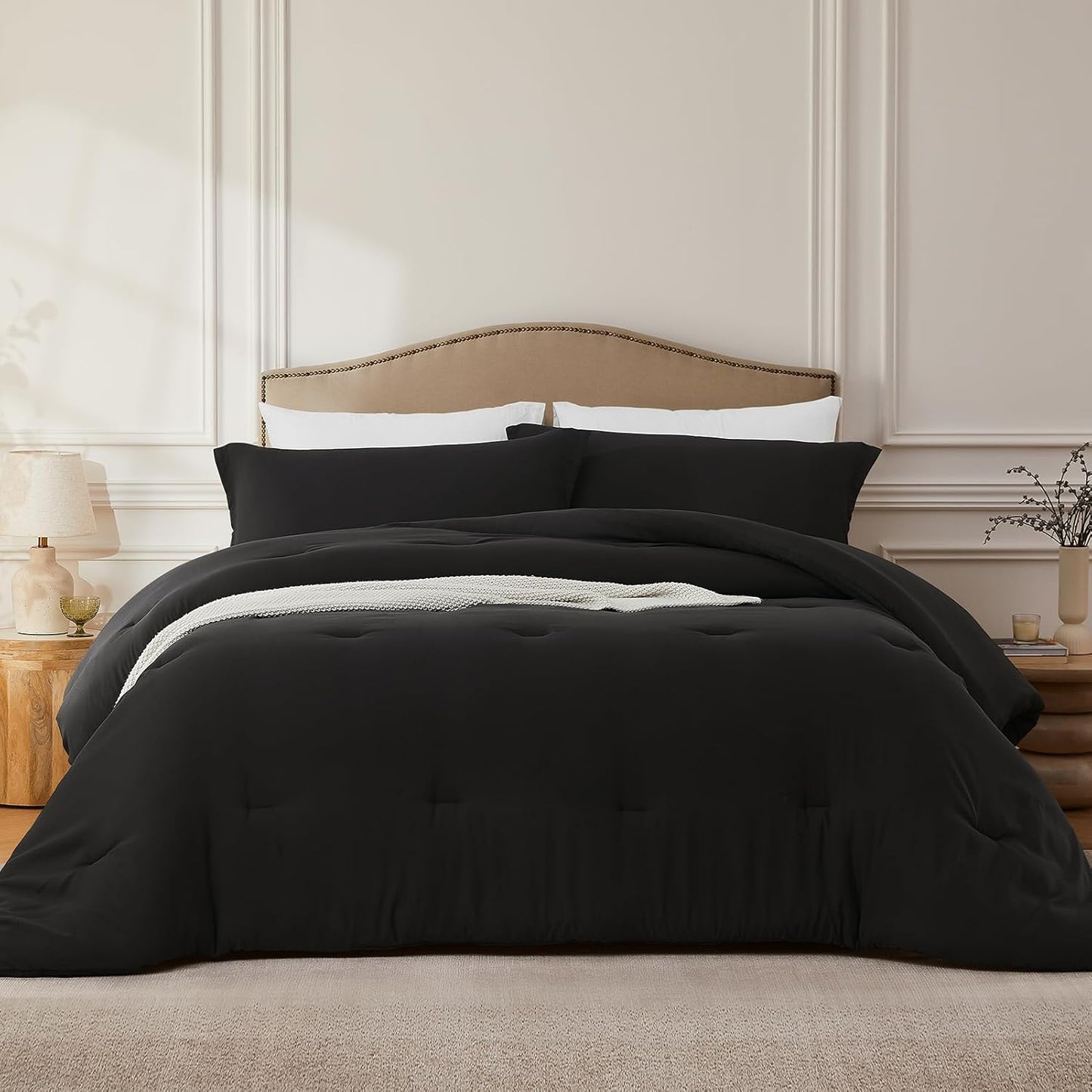 Queen Comforter Sets Black, 3PCS Soft Lightweight Bedding