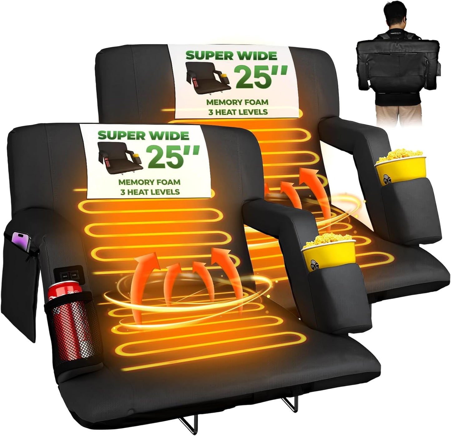 25ft' Wide Heated Stadium Seat with Back Support for Comfort