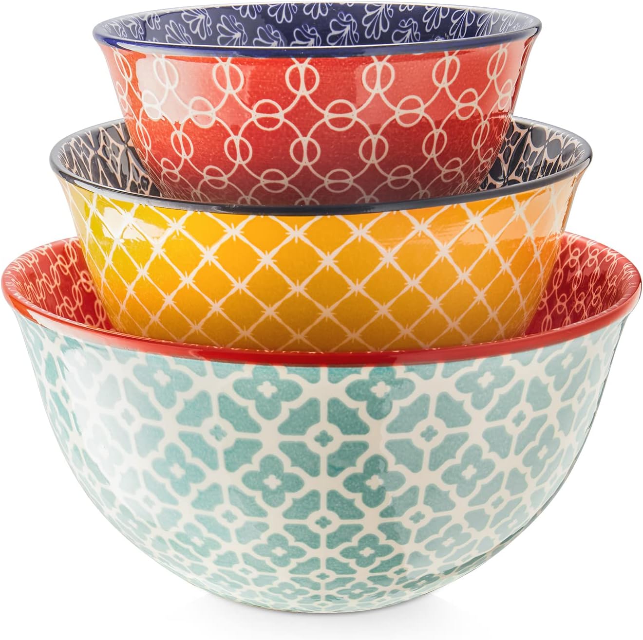 Vibrant Ceramic Mixing Bowls Set for Kitchen Cooking and Baking