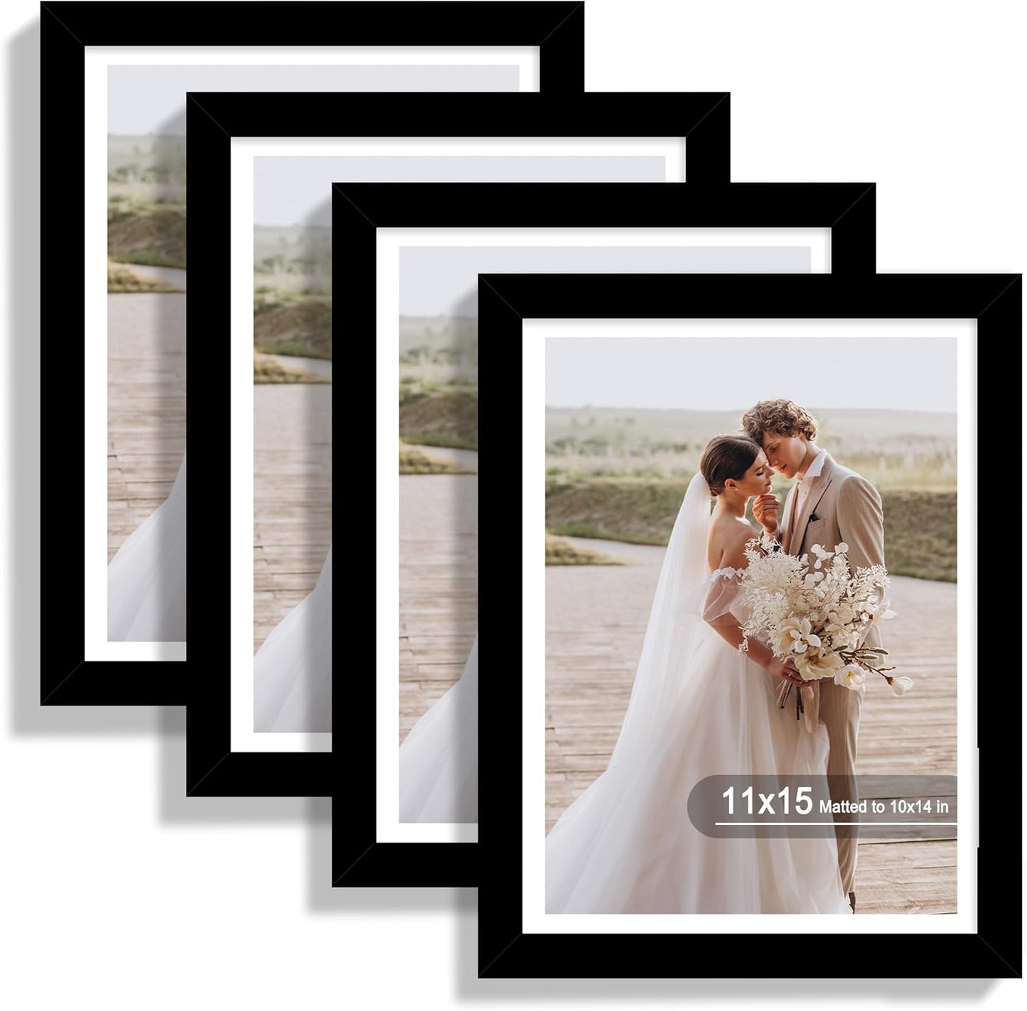 11x15 Picture Frame Set of 4 - Real Glass Black Frames
