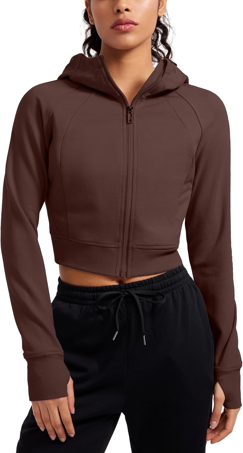 CRZ YOGA Womens Fleece Zip Up Cropped Hoodie for Comfort