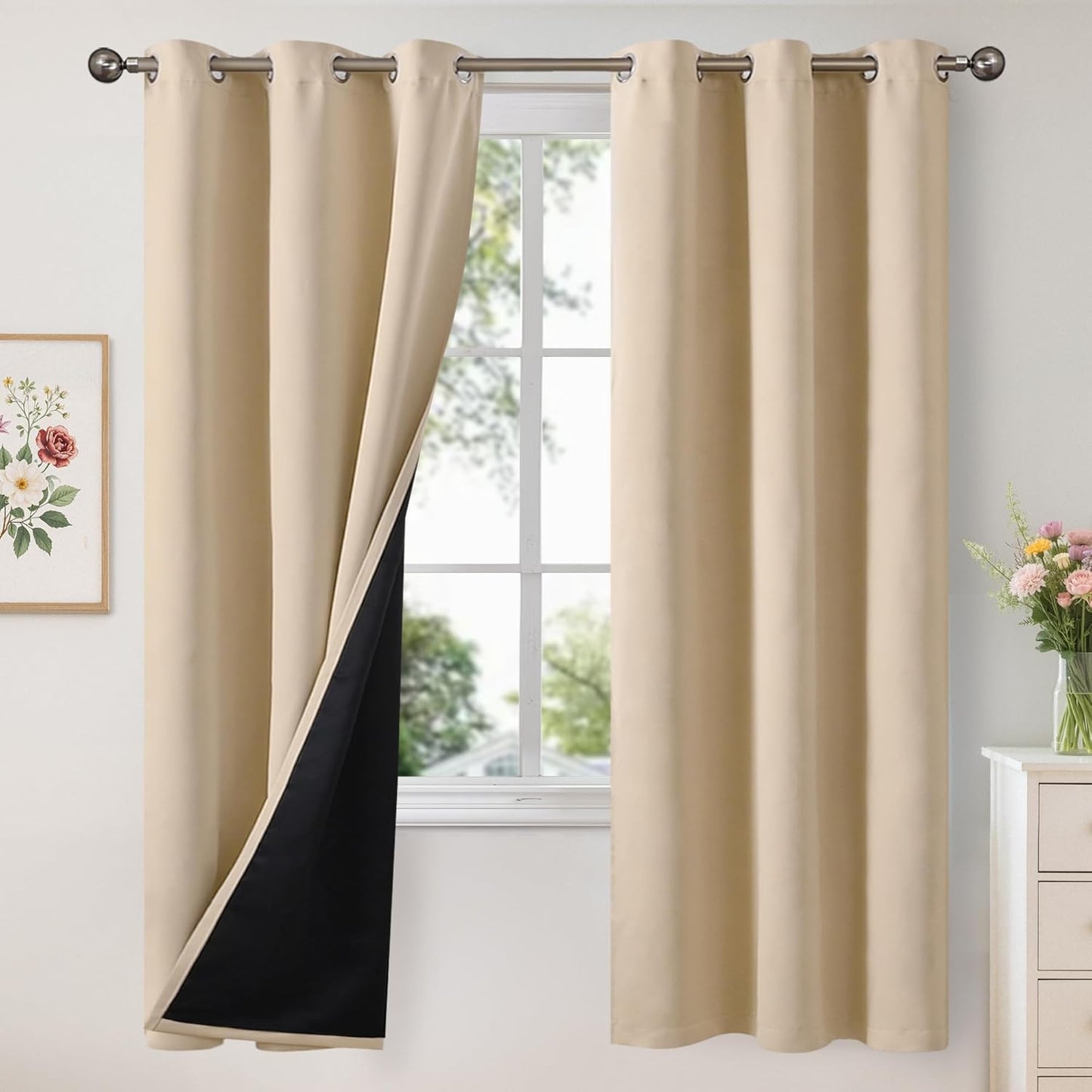 YoungsTex 72 Inch Beige Blackout Curtains for Living Room