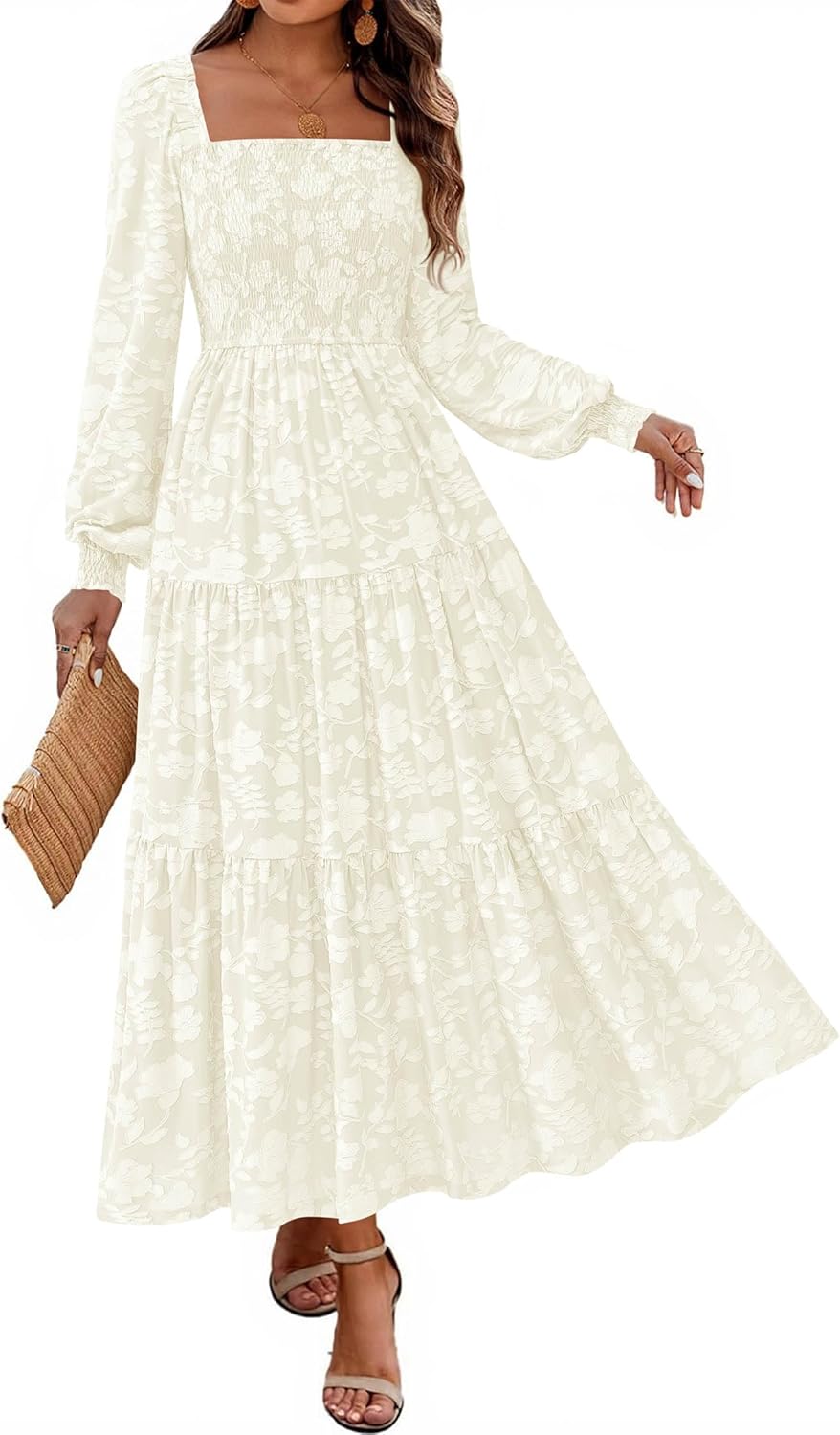 KIRUNDO Wedding Guest Dresses Long Sleeve Floral Boho Maxi