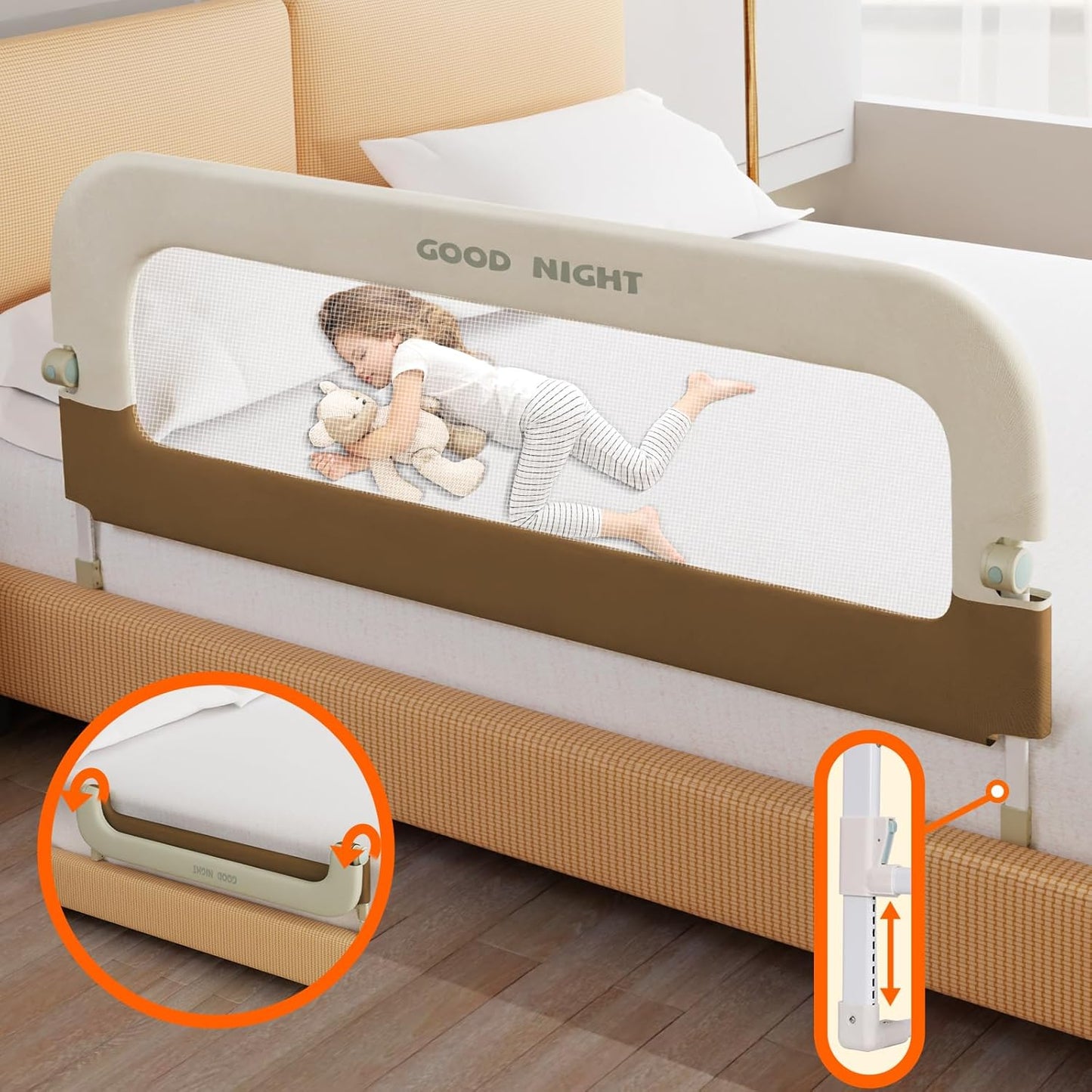 Bed Guard Rail for Toddlers - 59in Adjustable & Portable