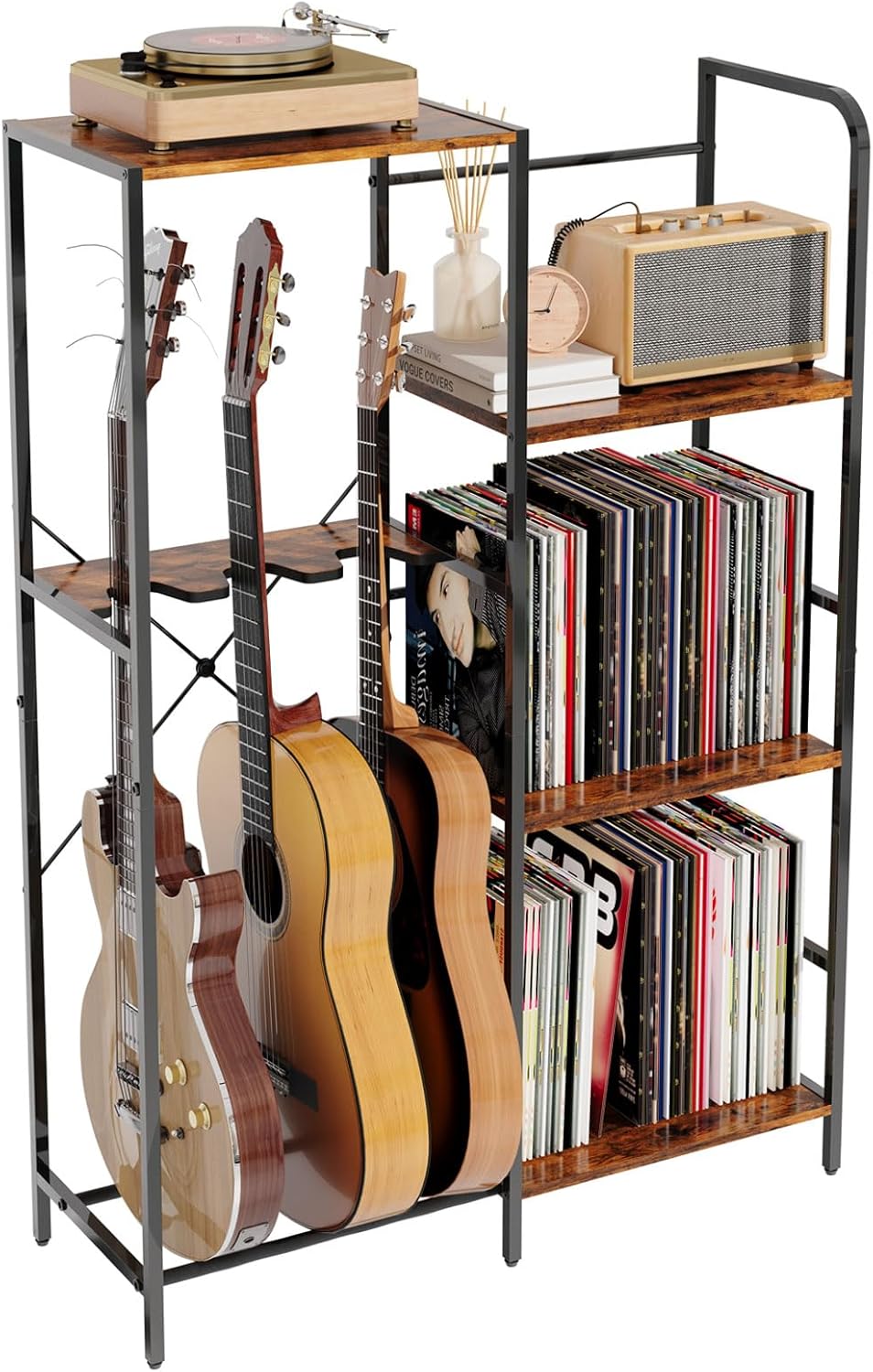 3 Tier Guitar Stand with Vinyl Record Storage for Music Lovers