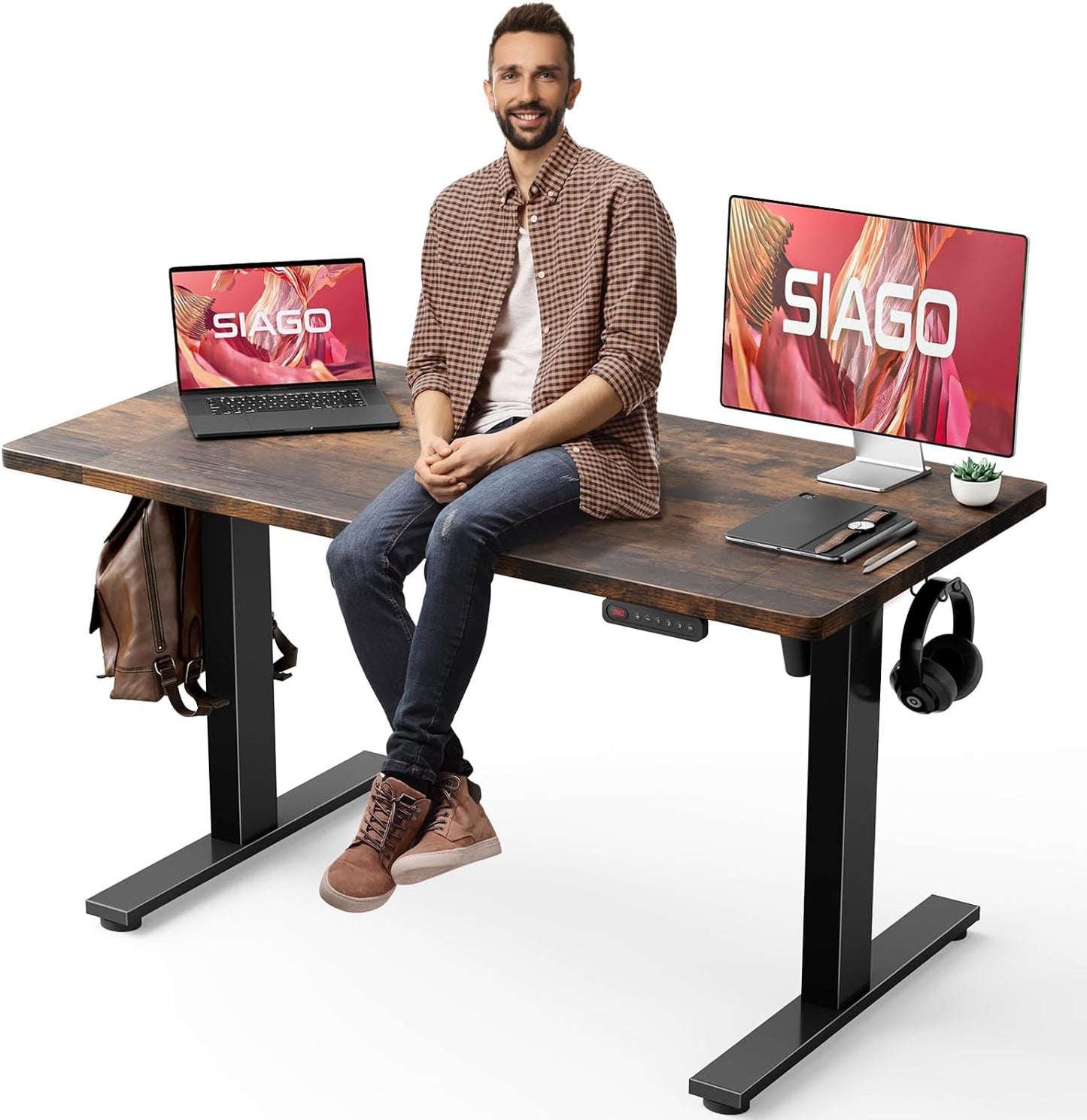 SIAGO 48x24 Electric Standing Desk - Cable Management, 3 Memory Presets