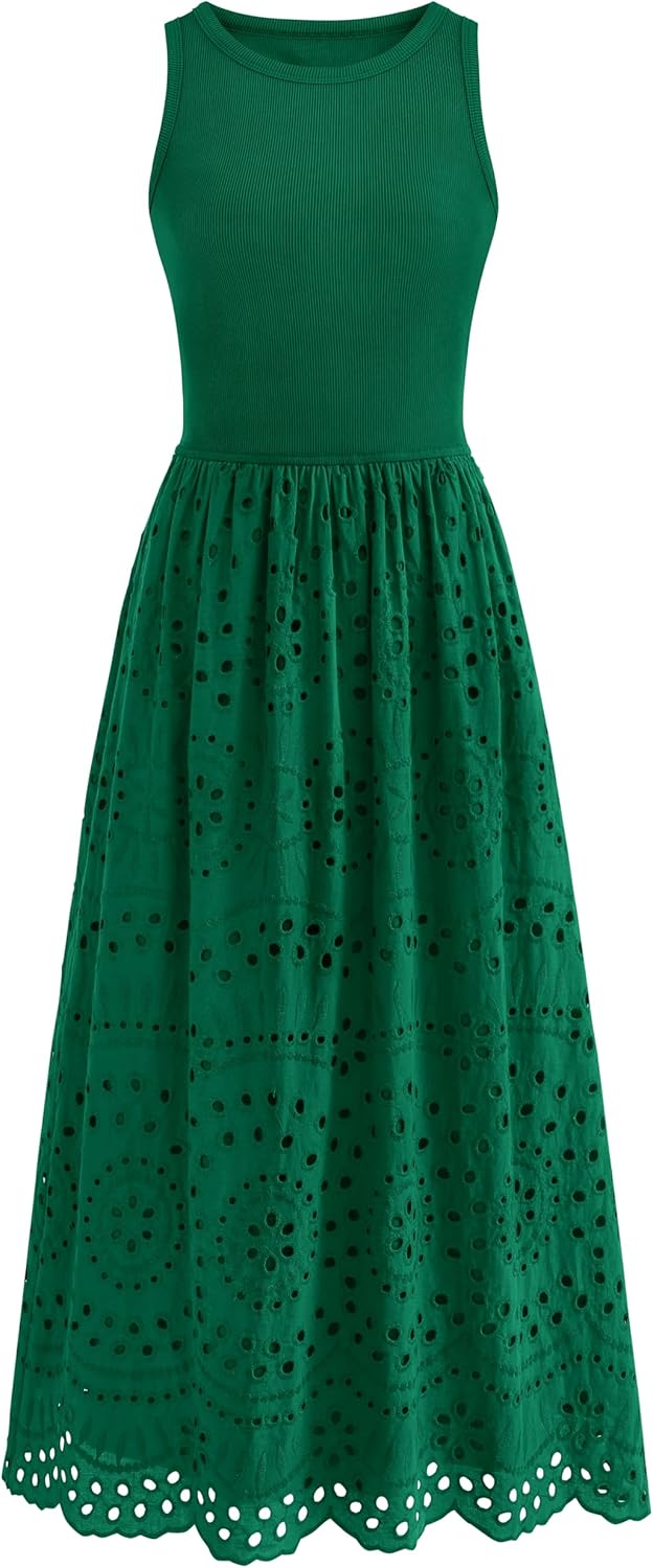 Dowerme Women Summer Dresses Casual Sleeveless A-Line Maxi
