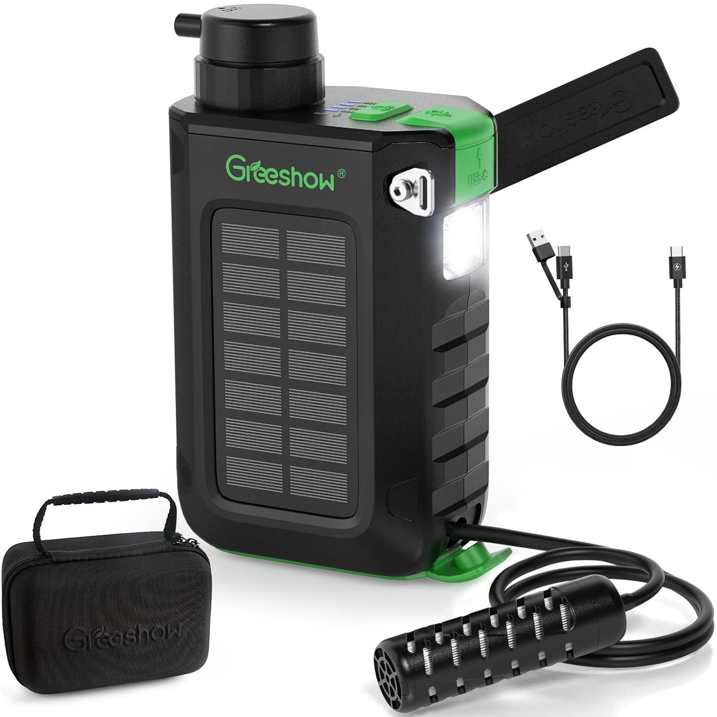 Survival Water Filter w/ Solar Power, USB Charge - Greeshow GS-2811