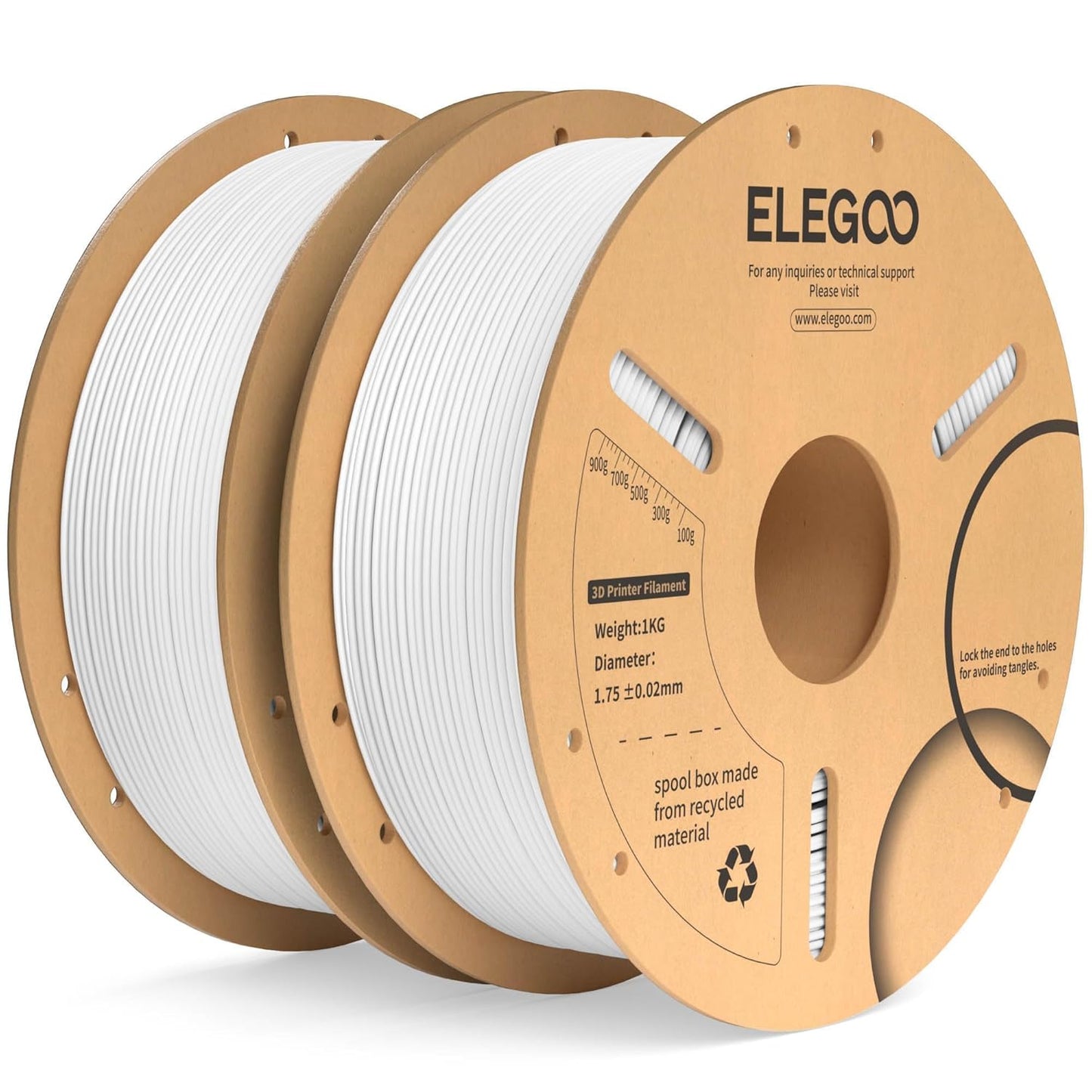 ELEGOO PLA Plus Filament 1.75mm White 2KG for 3D Printers