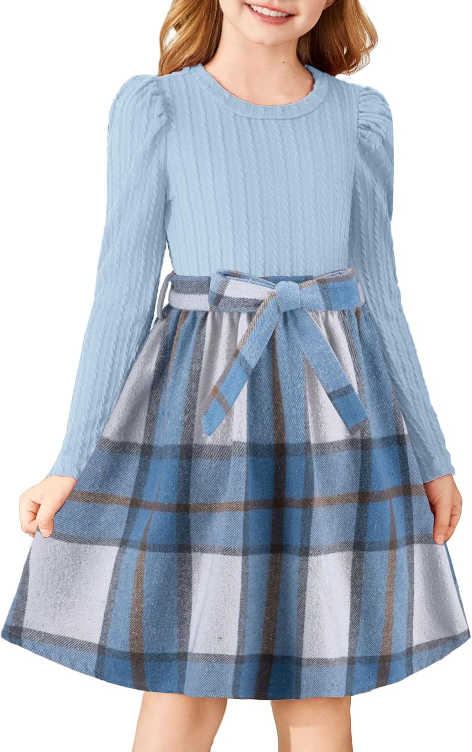 Arshiner Girls Dresses Puff Long Sleeve Stylish Holiday Dress