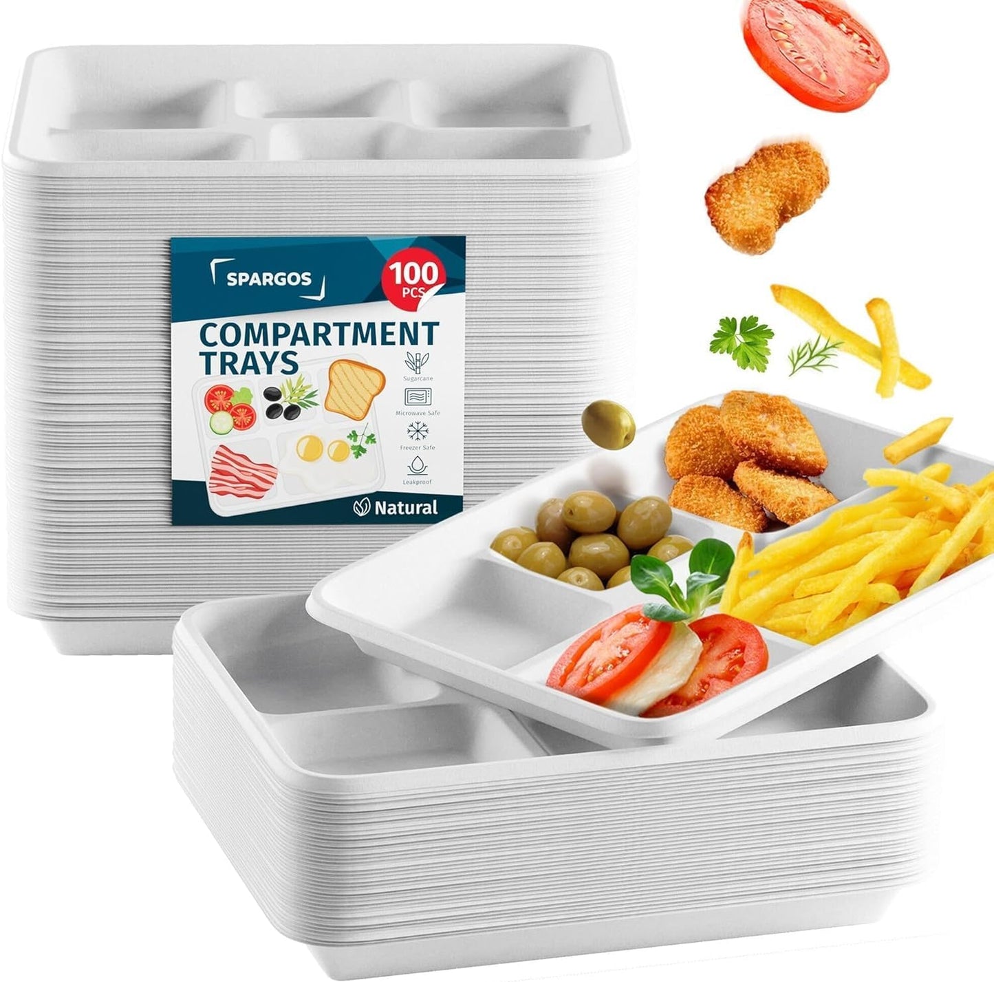 5 Compartment Plates Disposable Heavy Duty for Easy Serving