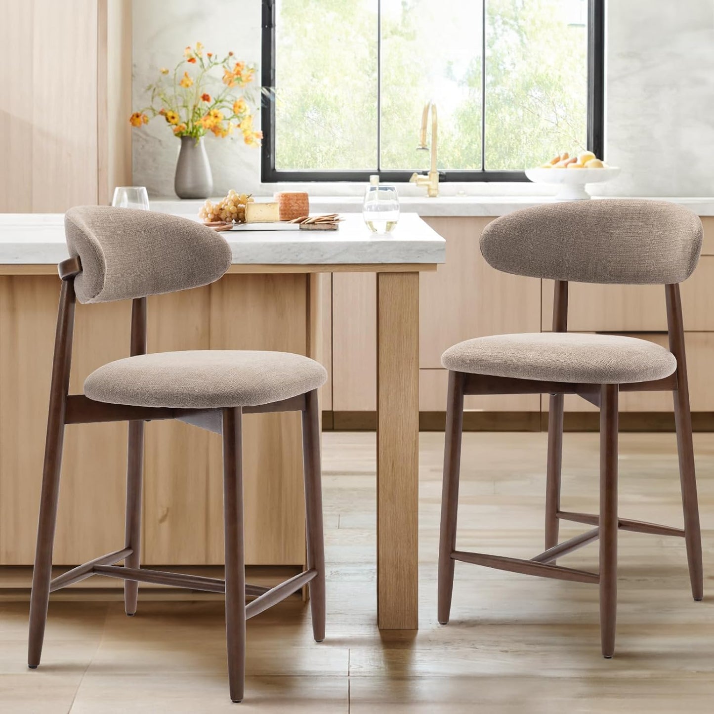 Mid Century Modern Bar Stools Set of 2 for Kitchen Island