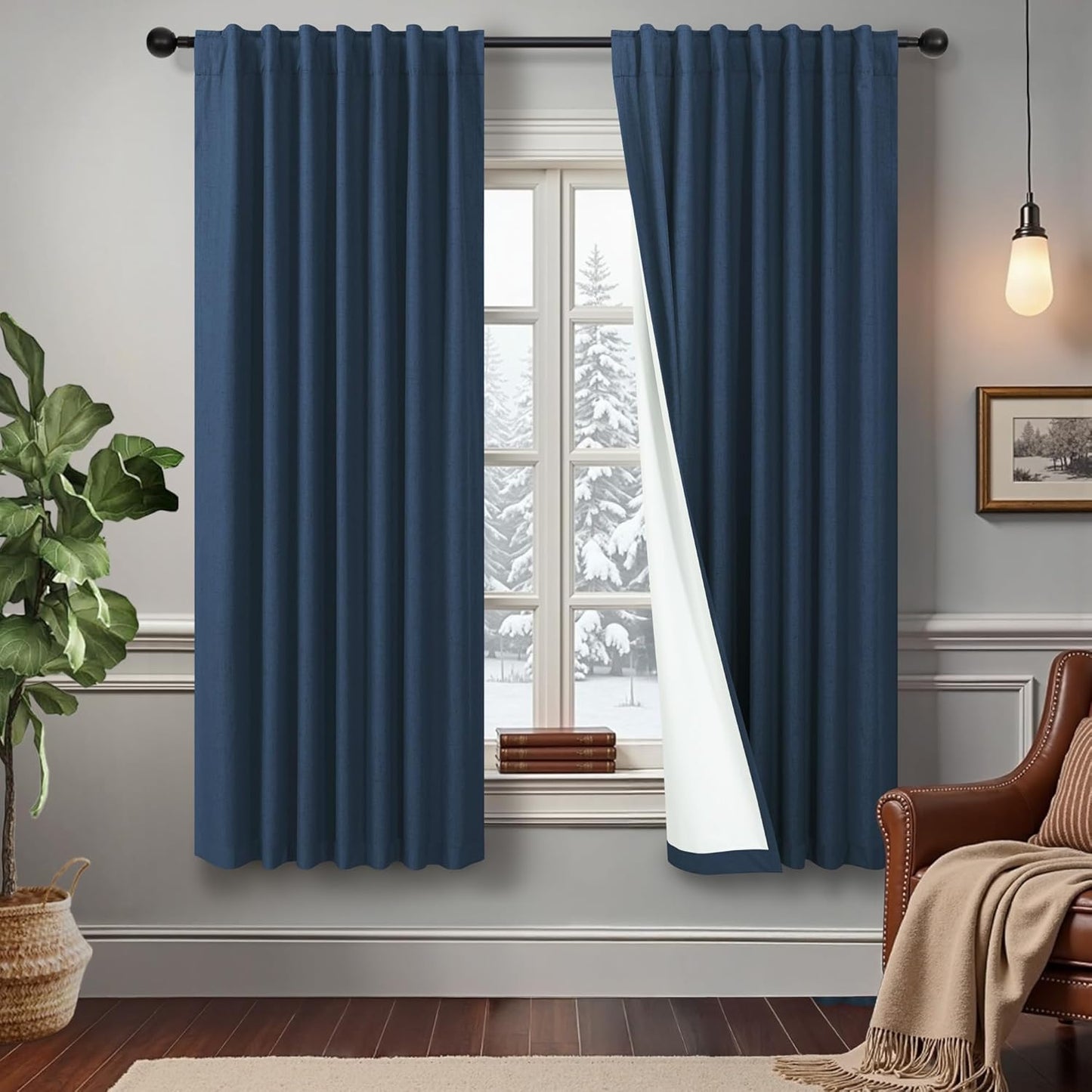 Navy Blue Linen Black Out Curtains for Total Blackout Needs