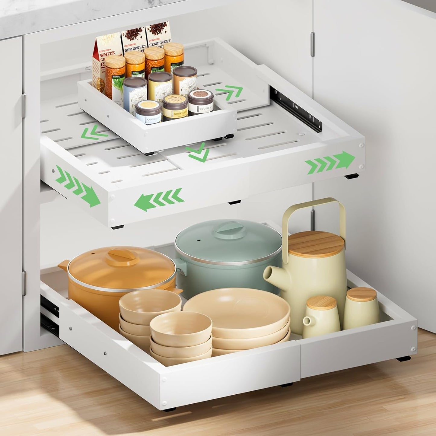 2 Pack Pull Out Cabinet Organizer for Easy Kitchen Access