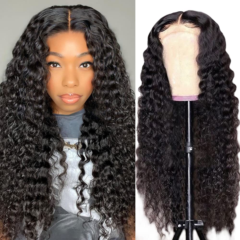 Water Wave Lace Front Wigs Human Hair for Black Women 16 Inch