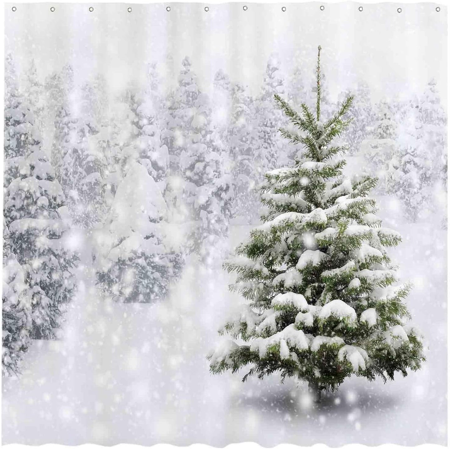 Waterproof Christmas Forest Shower Curtain Set