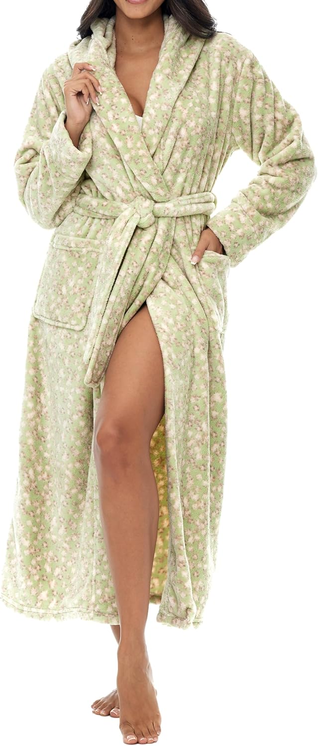 Long Plush Bathrobe with Hood for Women by Alexander Del Rossa