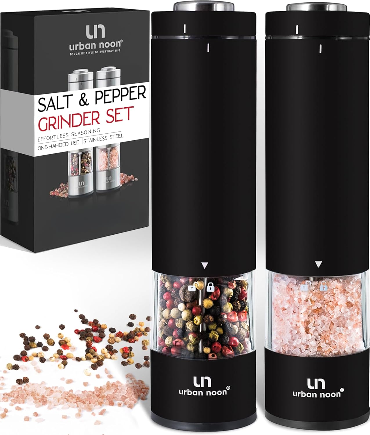 Electric Salt and Pepper Grinder Set - Automatic One Handed Mill
