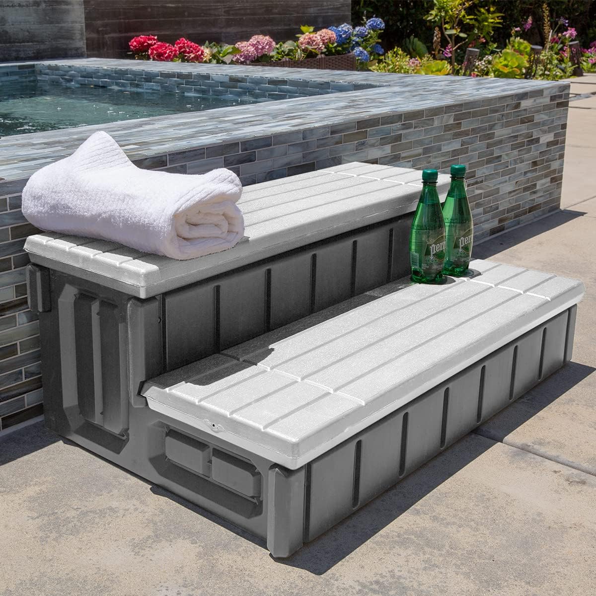 XtremepowerUS Heavy Duty 2-Step Spa Steps with Storage Compartment