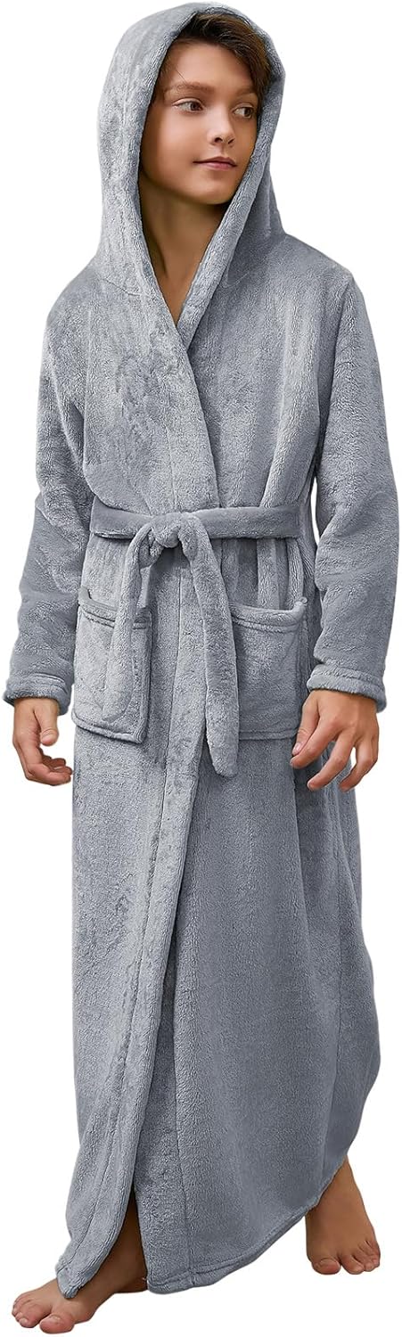 Jxstar Girls Bathrobes Plush Full Length Hooded Robes for Kids