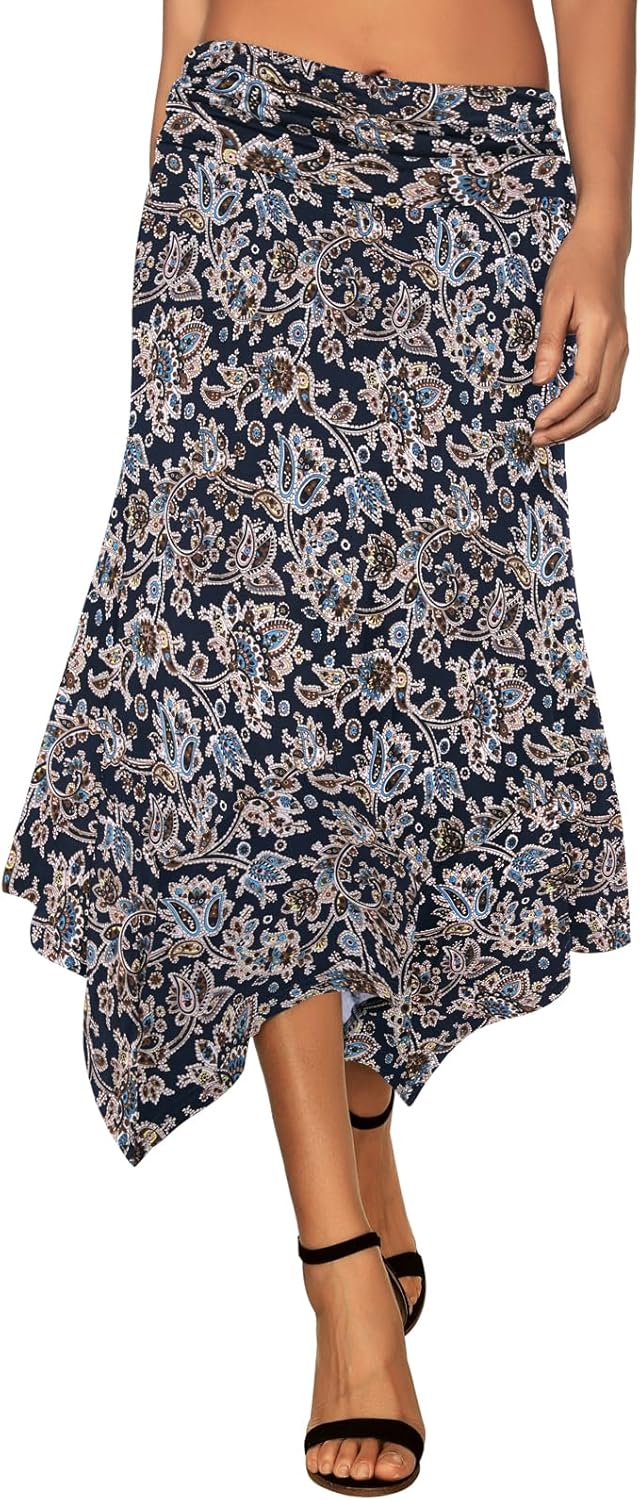 DJT Women's Flowy Handkerchief Hemline Midi Skirt for All Occasions