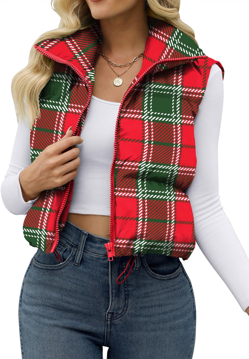 JZC Women's Crop Puffer Vest: Lightweight Sleeveless Jacket