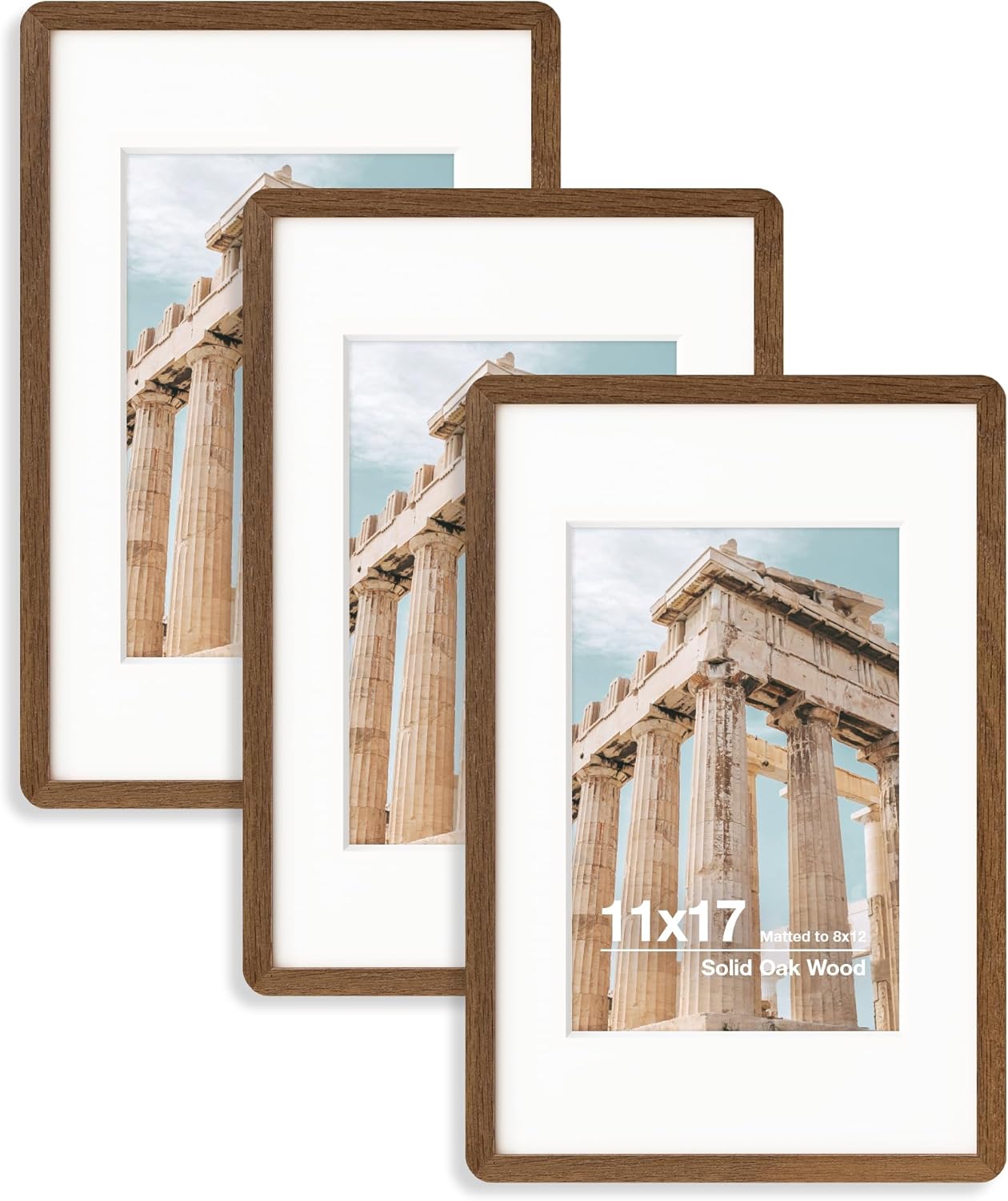 11x17 Solid Oak Wood Poster Frame with Mat - Stylish Design