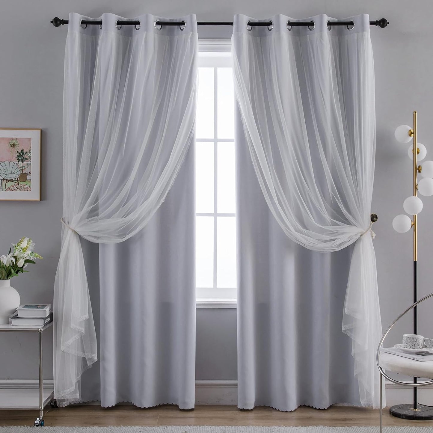 Anytime Home Blackout and Sheer Layered Window Curtain Pair