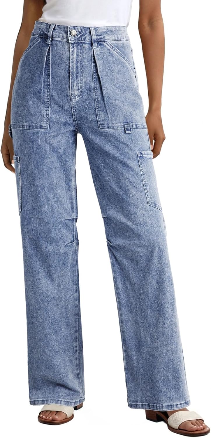 Dokotoo Womens Cargo Pants Baggy Wide Leg High Waist Casual